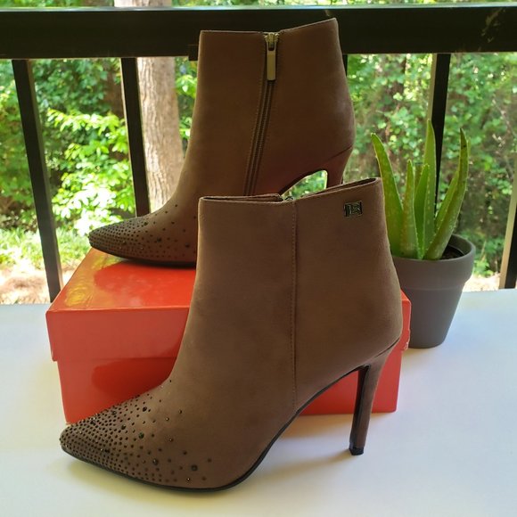 LAURA BIAGIOTTI Stiletto Heel Ankle Boots in Brown with Crystal Toe Studs Sz 11 - Picture 8 of 8
